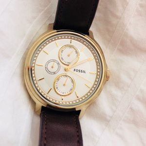 Fossil Gold Watch with Leather Strap
